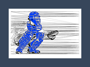 Baseball Art Print of a baseball catcher waiting for the pitch.