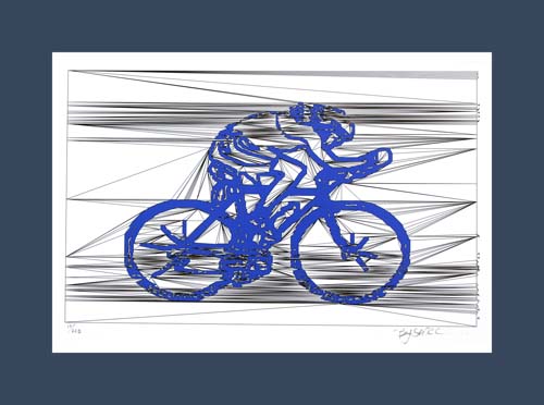 Cycling art print of a cyclist on a racing bicycle.