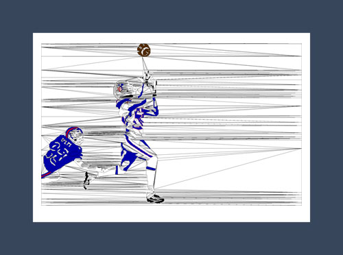 Football art print of a football player catching a football.