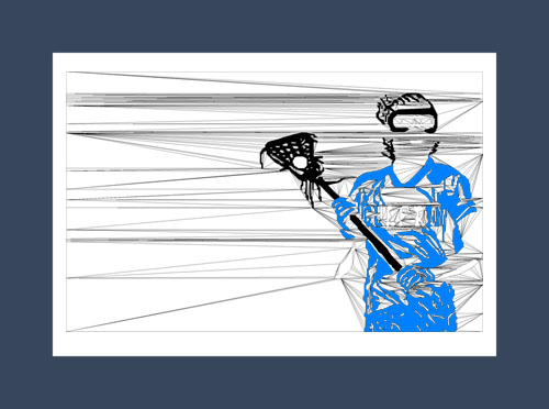 Lacrosse art print of a  girl lacrosse player on the attack line offense.
