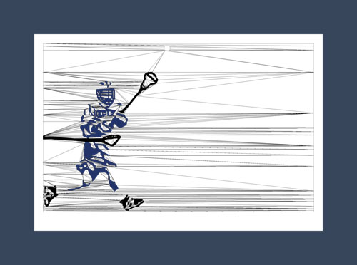 Lacrosse art print of a lacrosse player being whacked with a stick.