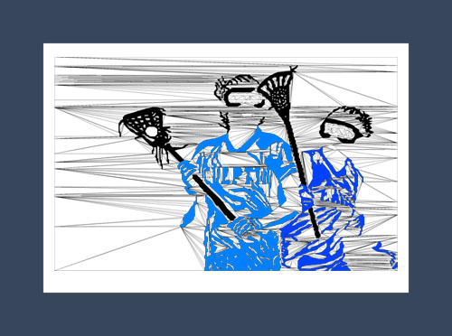 Lacrosse art print of a pair of female lacrosse players battling it out.