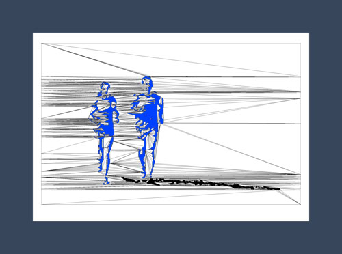 Running art print of a couple jogging together.