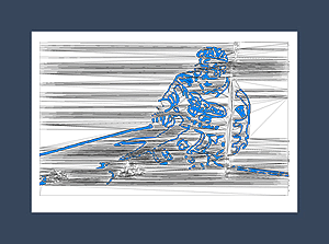 Ski art print of a skier skiing around a slalom gate.