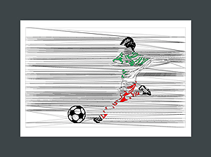 Boys soccer art print, spiked hair and Italian colors about to kick a soccer ball.