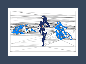 Tri art print of woman triathlete focusing on the discipline of the moment.
